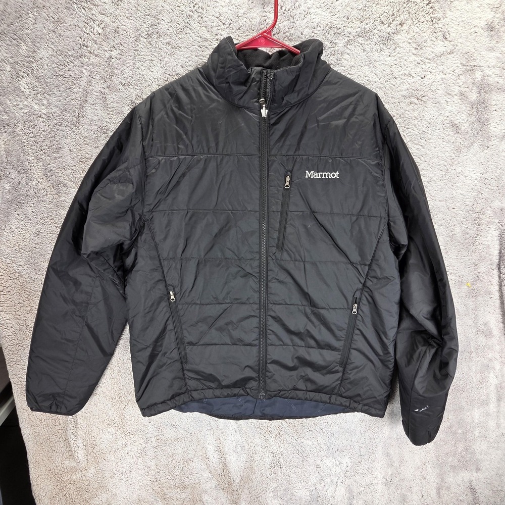 Marmot Jacket Mens Large Black Insulated Full Zip Pockets Hiking Outdoor Warm